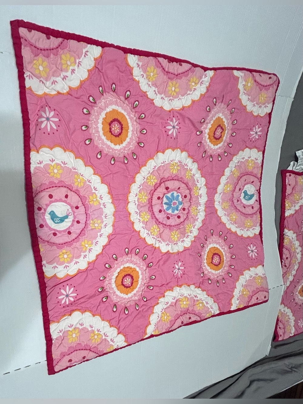 Pottery Barn Kids European Square Pink Floral Quilted Pillow Shams Set of 2